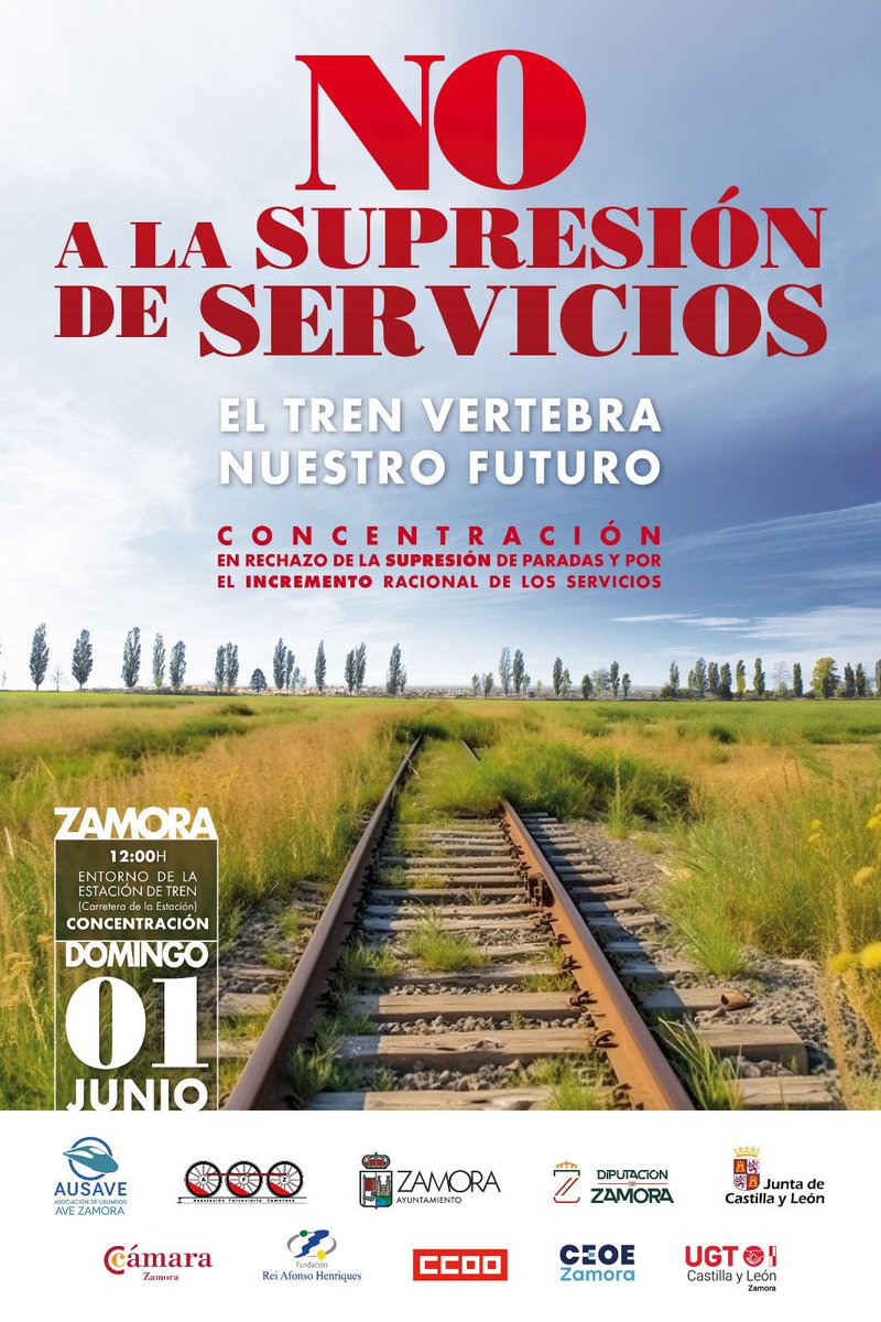 🚂1 de junio a 12h, concentración en la estación de tren de Zamora contra la supresión de paradas de RENFE
El <a href="/PPAytoZamora/">Grupo PP en el Ayto. de Zamora</a> , como parte de la Mesa de Trabajo por la mejora de los servicios ferroviarios en la ciudad y provincia, te anima a defender nuestro  futuro ferroviario🚂