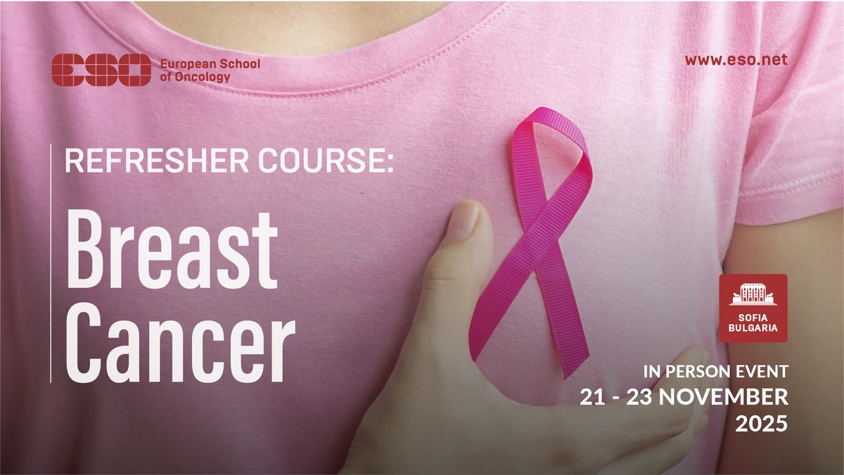 Refine your approach to breast cancer care with ESO’s Refresher Course! Explore the latest diagnostic and therapeutic strategies through interactive tumour boards and real case discussions.

Apply by 22 August 2025: bit.ly/RefresherBC