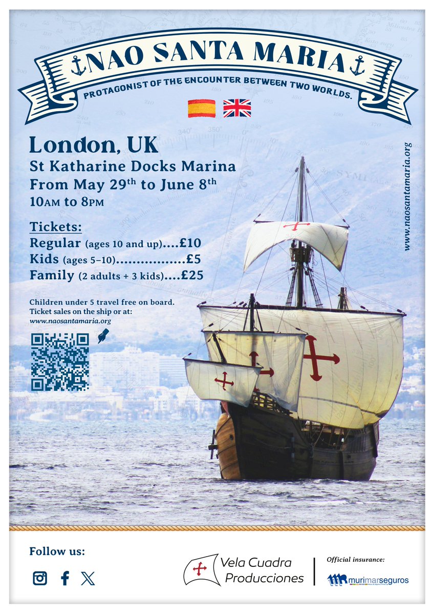 Instituto Cervantes London (@cervanteslondon) on Twitter photo El galeón Nao Santa María realizará su paso por Tower Bridge hoy a las 14:30 y atracará en St. Katharine a las 15:15.
Vísita la réplica del barco usado por Cristobal Colón hasta el 8 de Junio.
Más información y entradas en <a href="/NaoFundacion/">FundacionNaoVictoria</a>
<a href="/TimeOutLondon/">Time Out London</a> El galeón Nao Santa María realizará su paso por Tower Bridge hoy a las 14:30 y atracará en St. Katharine a las 15:15.
Vísita la réplica del barco usado por Cristobal Colón hasta el 8 de Junio.
Más información y entradas en <a href="/NaoFundacion/">FundacionNaoVictoria</a>
<a href="/TimeOutLondon/">Time Out London</a>