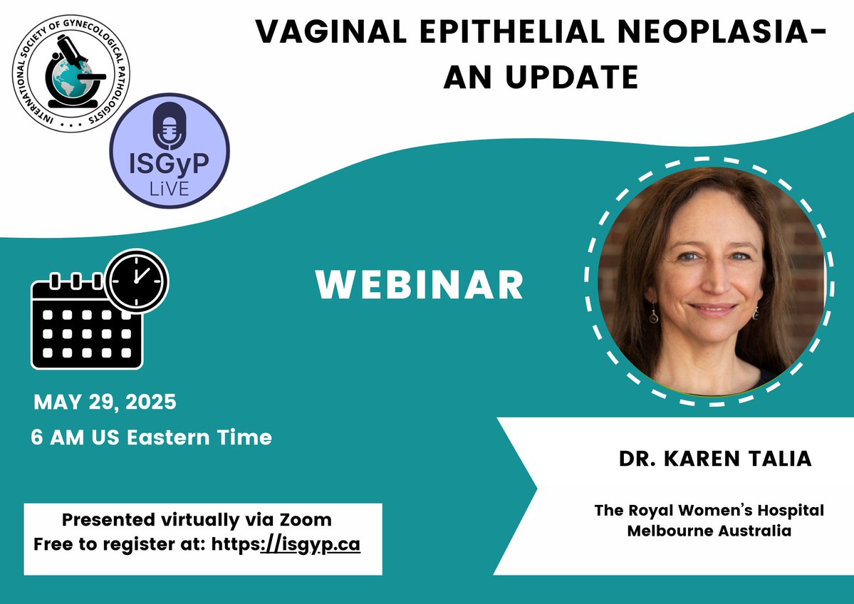 International Society of Gynecologic Pathologists (@isgynp) on Twitter photo Announcing a free <a href="/ISGynP/">International Society of Gynecologic Pathologists</a> sponsored live virtual webinar on 05/29 @ 6 AM US ET by Dr. Talia "Vaginal Epithelial Neoplasia: An Update". Register now at isgyp.ca #gynpath #pathtwitter #pathology Announcing a free <a href="/ISGynP/">International Society of Gynecologic Pathologists</a> sponsored live virtual webinar on 05/29 @ 6 AM US ET by Dr. Talia "Vaginal Epithelial Neoplasia: An Update". Register now at isgyp.ca #gynpath #pathtwitter #pathology