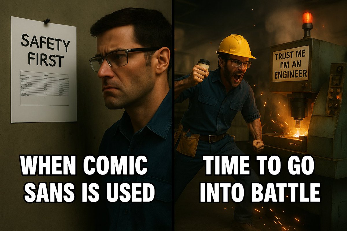 PRVEngineering's tweet image. 🛠️ It’s Wednesday.
Someone labelled the job sheet “URGENT”... in Comic Sans.
The CNC machine’s making that sound again.
We ride at dawn. 🫡

#EngineerHumour #WorkshopWednesday