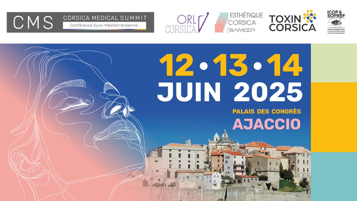 Corsica Medical Summit 2025 is back from June 12 to 14 in Ajaccio!
Join a leading congress covering ENT, aesthetic medicine, botulinum toxin, and ophthalmology through four diverse conferences featuring renowned experts.
Register now: corsica-medical-summit.com