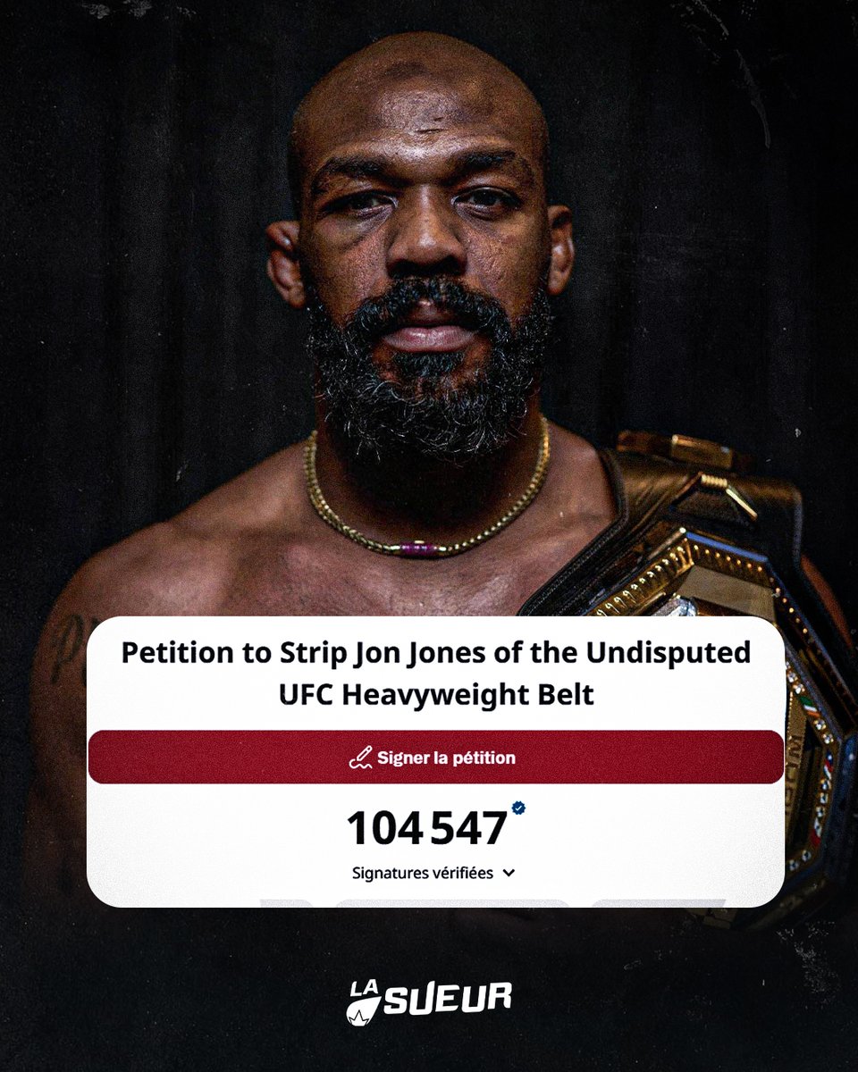LaSueur_off's tweet photo. La pétition pour que Jon Jones soit déchu de son titre a atteint les 100 000 signatures. 😳❌ https://t.co/sRMVnb2MEl