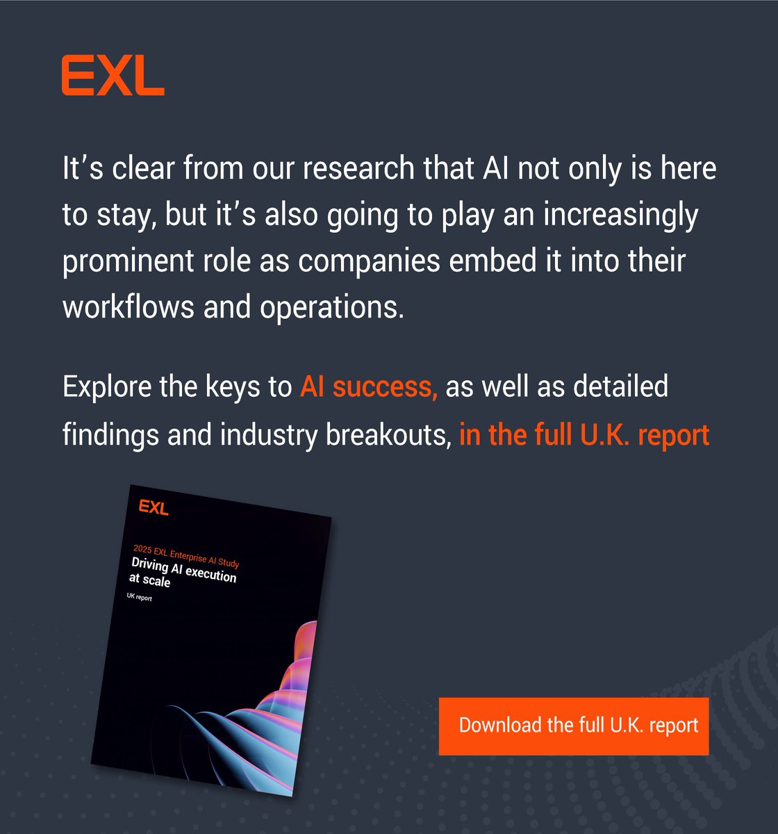 exl_service's tweet image. Discover how UK enterprises are scaling AI in 2025. See what sets AI leaders apart and get industry-specific strategies in the EXL Enterprise AI Study. Download the full report - bit.ly/4kBOFmv

#EXLEnterpriseAI #ScalableAI