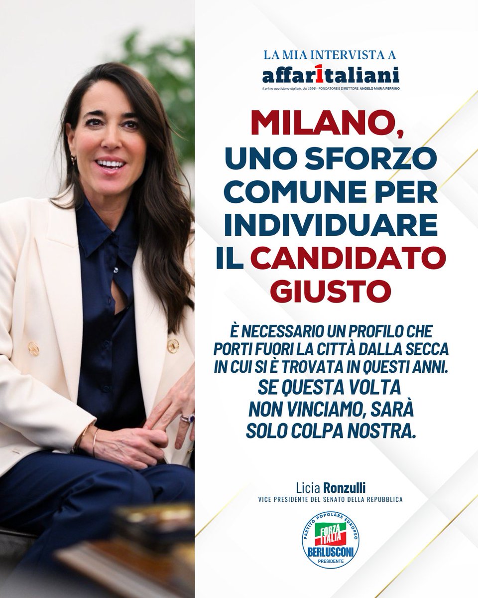 Licia Ronzulli (@liciaronzulli) on Twitter photo Nell'intervista ad <a href="/Affaritaliani/">Affaritaliani.it</a> parlo delle prossime elezioni amministrative a #Milano. È necessario uno sforzo comune per individuare il candidato giusto.
Intervista completa 👉🏻 rb.gy/ror4q8 Nell'intervista ad <a href="/Affaritaliani/">Affaritaliani.it</a> parlo delle prossime elezioni amministrative a #Milano. È necessario uno sforzo comune per individuare il candidato giusto.
Intervista completa 👉🏻 rb.gy/ror4q8
