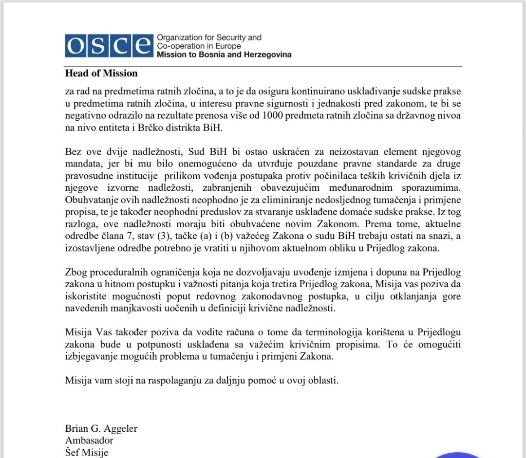 DunovicMilan's tweet photo. Ono o čemu sam govorio, potvrdio je i OSCE u svom hitnom dopisu upućenom svim zastupnicima. https://t.co/a5R22EL96D