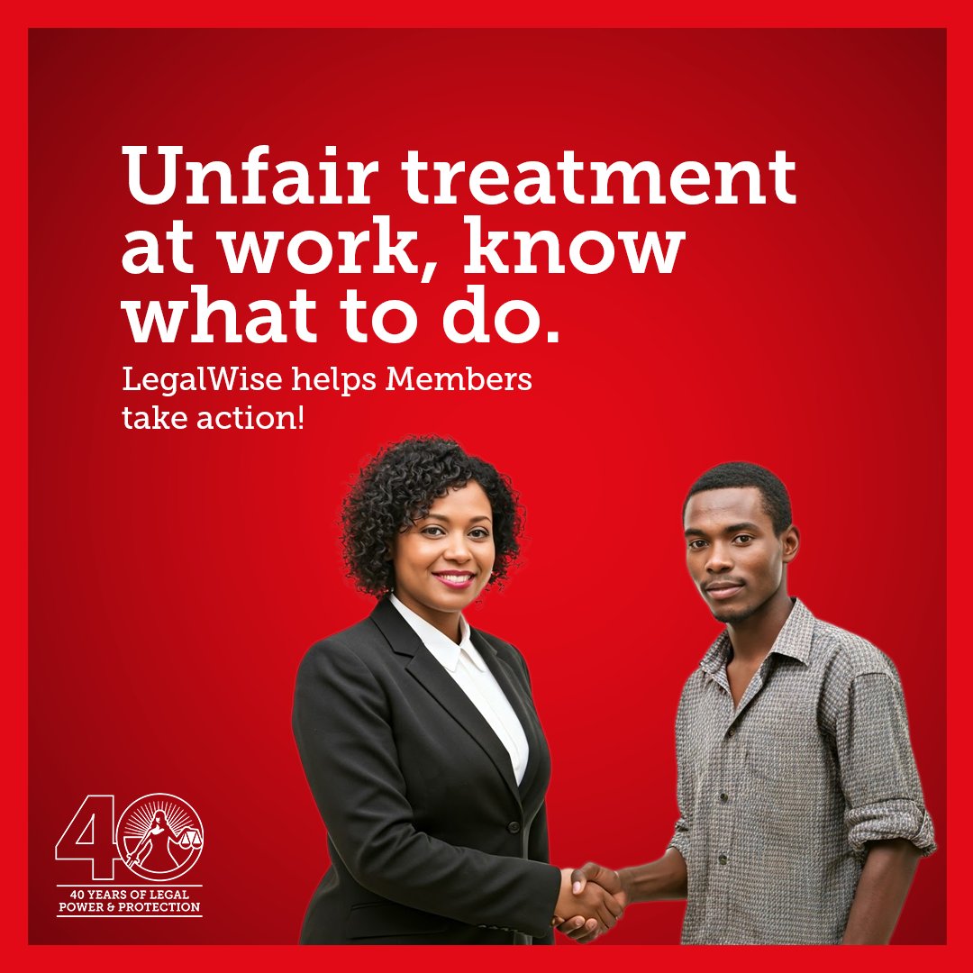 LegalWise is here to help you tackle your workplace grievance with confidence.

LegalWise Members have more ways to get help — whether it’s in-Branch, by phone, e-mail, social media, or now through our new Workplace Grievance Self-Service Tool.​

#40YearsOfLegalWise #BeLegalWise