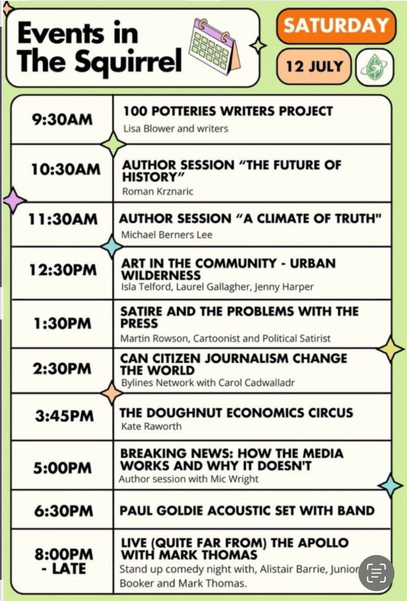 Byline Festival (@bylinefest) on Twitter photo The Squirrel venue at Byline Festival, Keele Uni, morphs from talks to music and comedy
Here is the Saturday programme from the Doughnut Economics Circus with <a href="/KateRaworth/">Kate Raworth</a> to stand up comedy with Mark Thomas.
Check out the full programme & tickets
bylinefestival.com The Squirrel venue at Byline Festival, Keele Uni, morphs from talks to music and comedy
Here is the Saturday programme from the Doughnut Economics Circus with <a href="/KateRaworth/">Kate Raworth</a> to stand up comedy with Mark Thomas.
Check out the full programme & tickets
bylinefestival.com