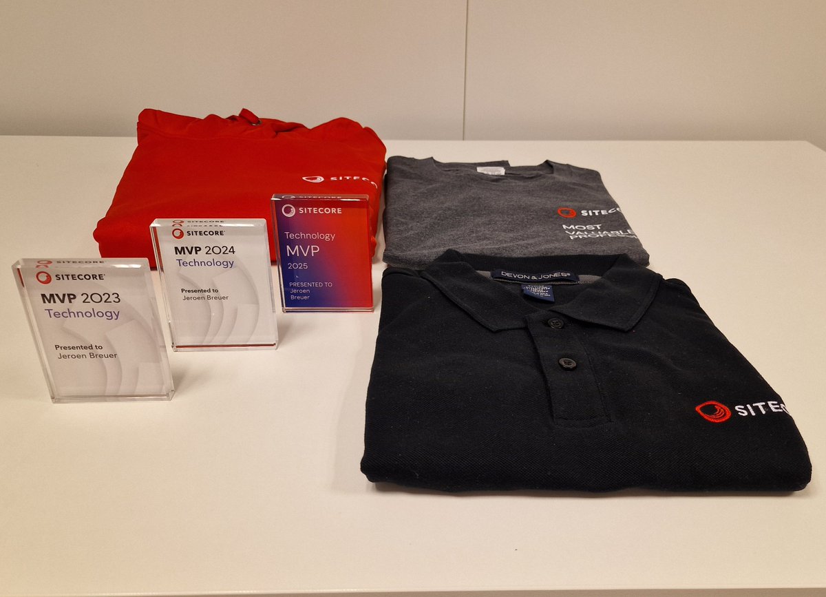 j_breuer's tweet image. The 2025 @Sitecore MVP trophy has arrived! Always a fun moment unpacking the box, and this year it was even better as we got to choose our own swag. The new trophy now joins 2023 and 2024 on the shelf. Still just as proud and grateful to be part of the #SitecoreMVP community.
