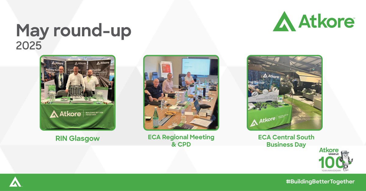 It's been an excitingly busy month for us here at Atkore UK.
Here's what we've been getting up to:

🚅RIN Glasgow
🔌Hosting the Electrical Contractors' Association &amp; CPD Training
🤝ECA Central South Business Day

#Atkore #BuildingBetterTogether #MayRoundup