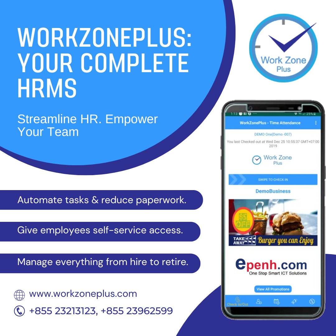 epenhcom's tweet photo. โ
Work Zone Business: Your complete HRMS. Simplify HR, empower employees from E Penh Co., Ltd - แแแแปแแ แแปแ แขแแธ แแแ แแผ แขแทแแแธแแธ๐ฐ๐ญ
.
#epenh #phnompenh #cambodia #workzoneplus #workzone #erp #attendenceapp #employees #hrms #hrmapp https://t.co/VmhxCpOIqJ