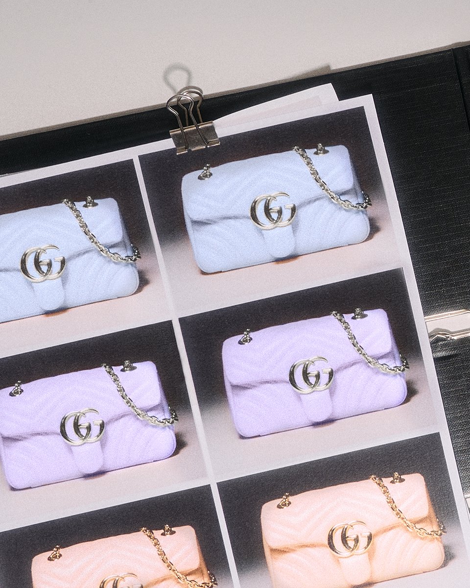 gucci's tweet photo. The #GGMarmont goes pastel. Unveiling a fresh take on the handbag with new soft-spoken shades crafted in signature quilted leather.

Discover more https://t.co/asGT9ynUBQ https://t.co/Px9mK1EKil