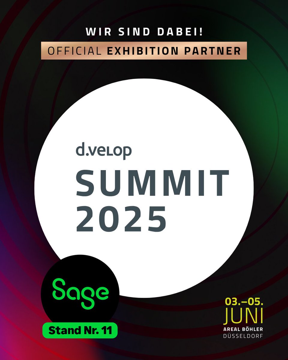 📢 Wir sind dabei – beim d.velop SUMMIT 2025!

Vom 04. bis 05. Juni findet eines der wichtigsten Digitalisierungsevents des Jahres im Areal Böhler in Düsseldorf statt – und Sage ist als offizieller Ausstellungspartner mit am Start! 🚀

Wir freuen uns auf Ihren Besuch!