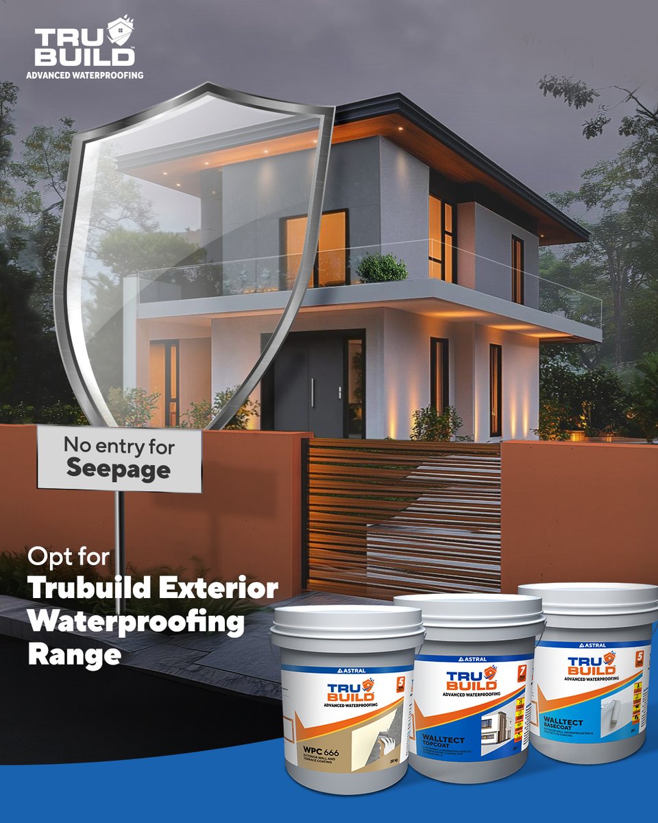 AstralTrubuild's tweet image. Ghar ki deewarein ab rahengi har season mein protected aur seepage-free with excellent waterproofing with Trubuild's Walltect range.

#AstralTrubuild #Trubuild #AdvancedWaterproofingSolutions #WaterproofingSolutions #Exterior #Seepage #WPC666 #WalltectBaseCoat #WalltectTopCoat