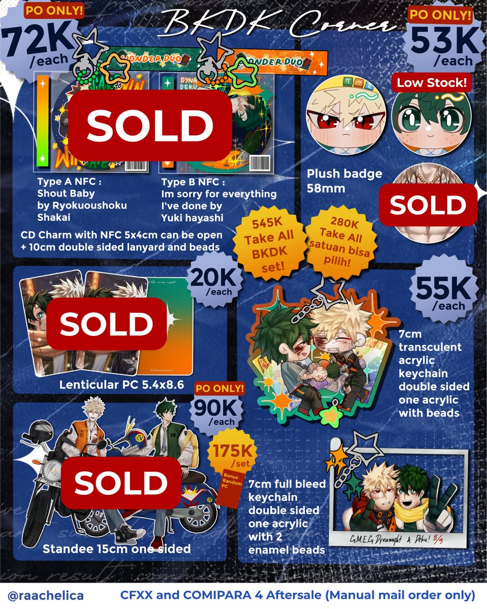 raachelica's tweet photo. [❤ &amp; 🔄are appreciated ]
Aftersale #CFXX and #comipara4 MANUAL mail order only!  

📅28 Mei -  12 Juni 2025
📍 Yogyakarta, INA
🌐 GO please DM first
Fandom : #MHA #bkdk #Reverse1999 #JJBA #evangelion  &amp; #BocchiTheRock 

🔗: https://t.co/N97nBWDUul

(1/4) https://t.co/Oy7vGAPetY
