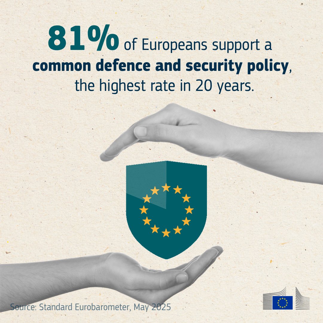 EU_Commission's tweet photo. The results of our latest Eurobarometer are in.

Europe remains engaged, optimistic, and united! ⬇️