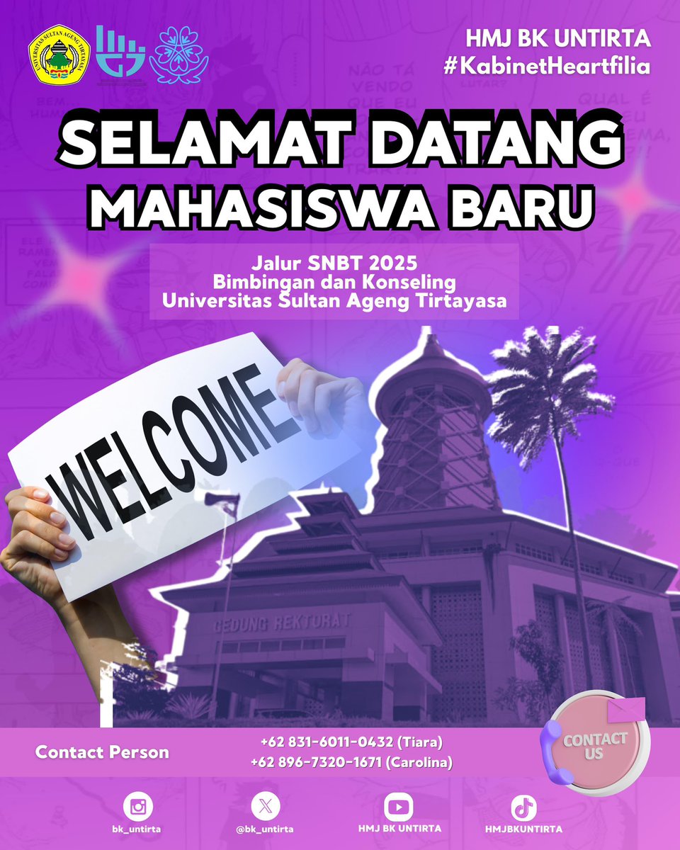 [SELAMAT DATANG MAHASISWA BARU BIMBINGAN DAN KONSELING]

Bagi kalian yang telah dinyatakan lolos, segera hubungi CP di bawah ini:
+62 831-6011-0432 (Tiara)
+62 896-7320-1671 (Carolina)

#DEPARTEMENKOMINFO
#KOMINFOHMJBKUNTIRTA
#KABINETHEARTFILIA
#HMJBKUNTIRTA
#KBMBKUNTIRTA