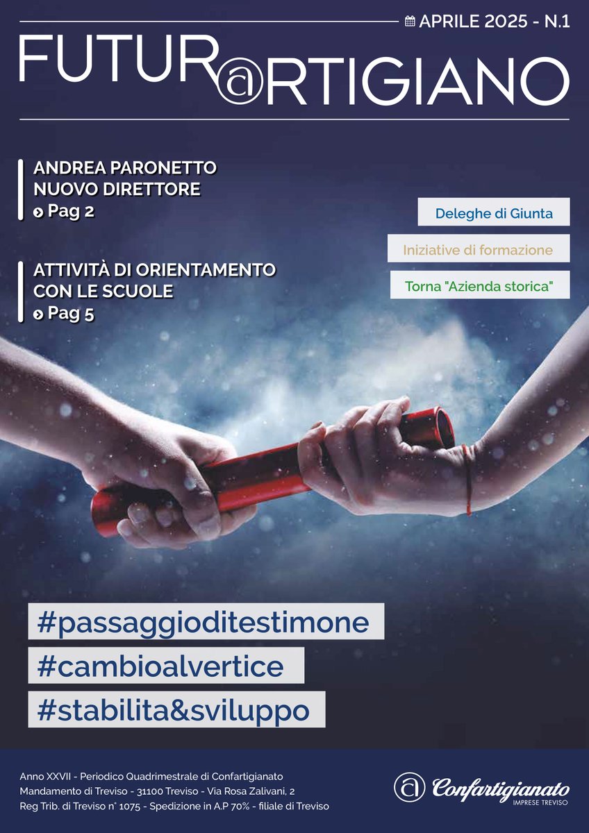 🆕 È uscito il nuovo numero di #FuturArtigiano, il magazine ufficiale di #ConfartigianatoTreviso.

💻 Scaricatelo e scoprite tutte le ultime notizie dalla vostra Associazione: confartigianatotreviso.it/comunicazioni/…