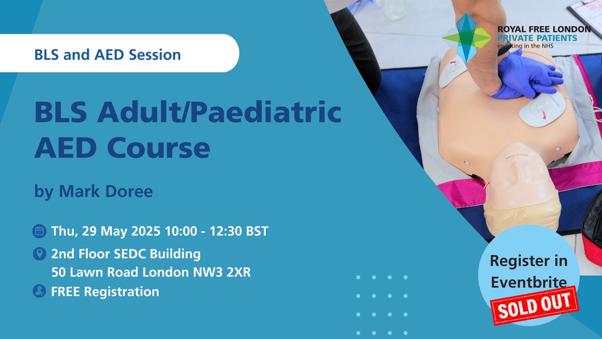RFL_PPU's tweet image. 🚨 FULLY BOOKED!
Our BLS (Basic Life Support) – Adult/Paediatric + AED Course by the #RoyalFreeLondon #PrivatePatientsUnit is officially fully booked!

Learn more about us:
🌐 royalfreeprivatepatients.com

✨ Training that empowers. Education that saves lives.
#BLSCourse #CPDUK