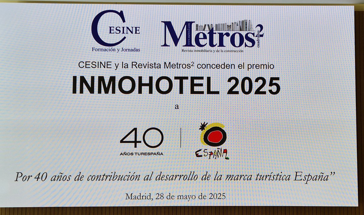 CESINE Formación & Jornadas (@cesineeditorial) on Twitter photo HOY entregamos a <a href="/Turespana_/">Turespaña Oficial</a> el premio #INMOHOTEL2025 por sus 40 años de contribución al desarrollo de la marca España como destino turístico internacional. HOY entregamos a <a href="/Turespana_/">Turespaña Oficial</a> el premio #INMOHOTEL2025 por sus 40 años de contribución al desarrollo de la marca España como destino turístico internacional.