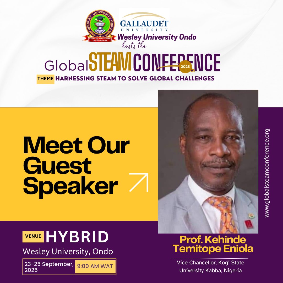 The Green Institute (@thegreenhq) on Twitter photo Join Prof. Kehinde Eniola, Vice Chancellor of Kogi State University, Kabba, as he shares bold ideas shaping STEAM in Africa and beyond. #STEAM2025
Submit Abstract-greeninstitute.ng/steam2025
<a href="/ksuknewsline/">Kogi State University Kabba Newsline</a> <a href="/BUK_Nigeria/">Bayero University Kano</a> <a href="/officialFUOYE/">Fuoye_Official</a> Join Prof. Kehinde Eniola, Vice Chancellor of Kogi State University, Kabba, as he shares bold ideas shaping STEAM in Africa and beyond. #STEAM2025
Submit Abstract-greeninstitute.ng/steam2025
<a href="/ksuknewsline/">Kogi State University Kabba Newsline</a> <a href="/BUK_Nigeria/">Bayero University Kano</a> <a href="/officialFUOYE/">Fuoye_Official</a>