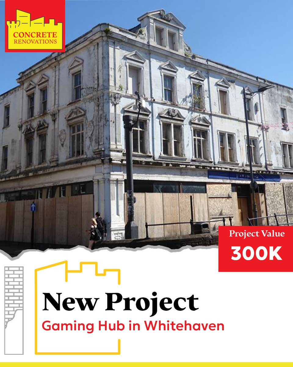 Excited to begin works in Whitehaven, restoring a historic building set to become a community gaming hub! 🏛️🎮 We'll be carrying out specialist repairs &amp; DOFF cleaning to get it ready for its next chapter. #ConcreteRenovations #Whitehaven #GamingHub