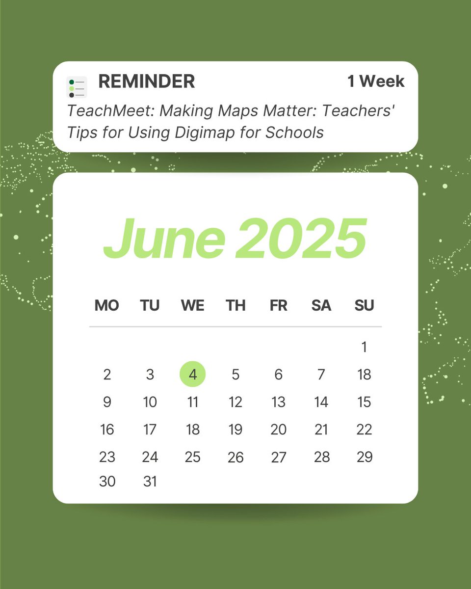 ✨ Reminder! Join our TeachMeet webinar "Making Maps Matter: Teachers' Tips for Using Digimap for Schools" next week at 16:00 BST! Teachers will share creative Digimap uses, including a Year 7 case study. 

Register here: ow.ly/JPJS50Vxqzt 

#DigimapforSchools