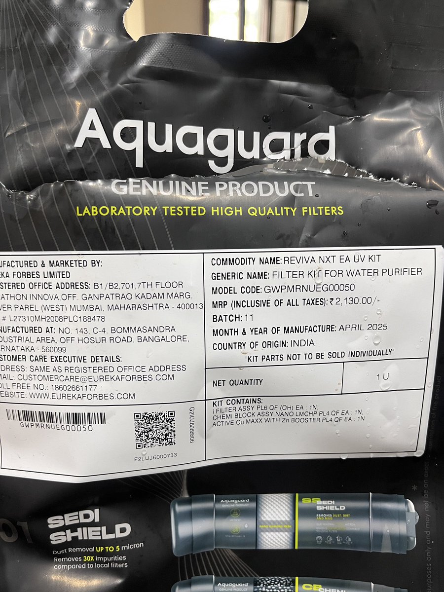 kaustubhghare's tweet image. Bought genuine AMC from @EurekaForbes for 2 years. #cheated on as received different product filters
My product: Aquaguard superb UV+UF
The filters provide: REVIVA NXT EA UV KIT
Is this a #scam from @EurekaForbes ? Or your vendors are scamming the customers? Please refund amount