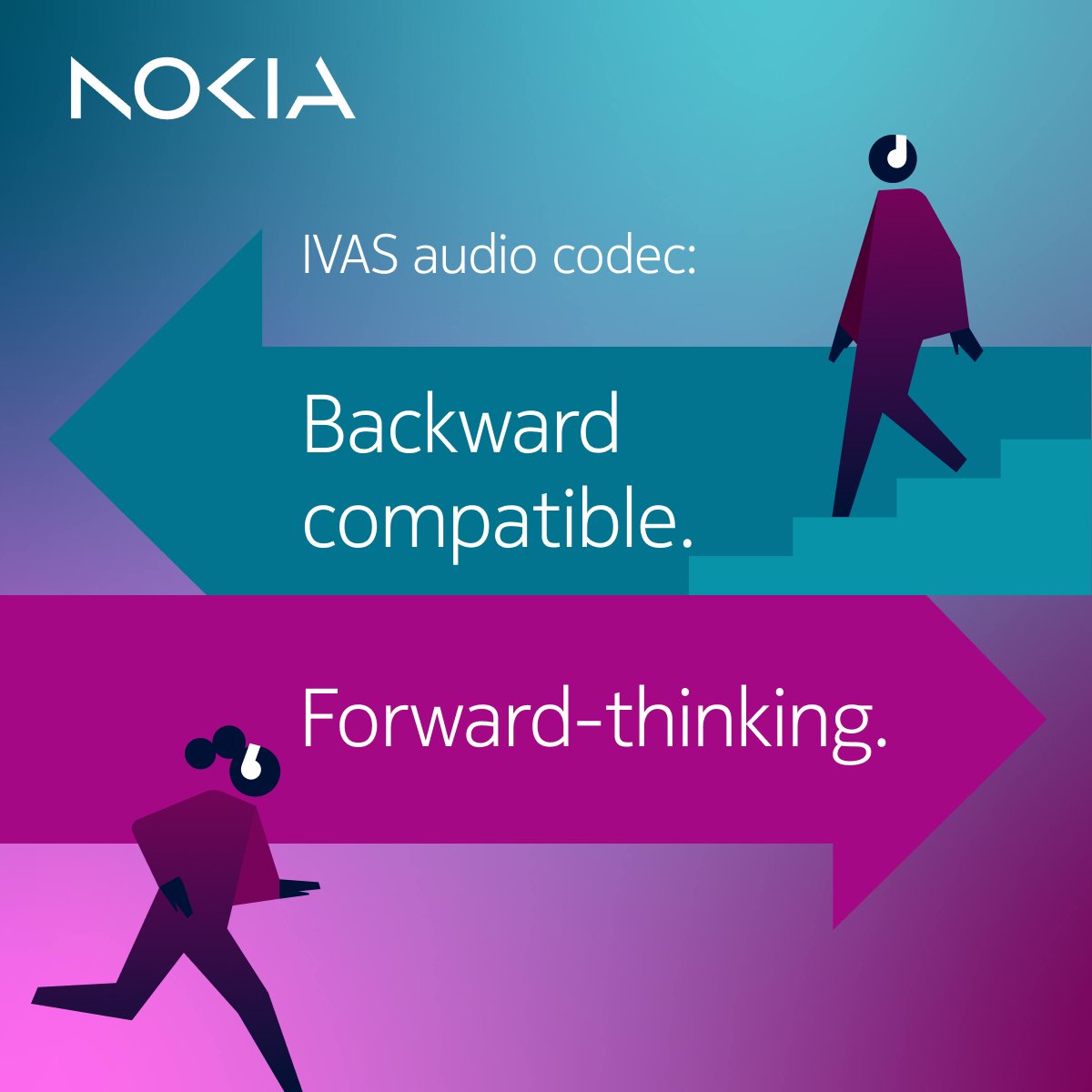 NokiaAudioTech's tweet image. The new 3GPP #IVAS codec built on EVS with Nokia&apos;s key contributions is fully backward compatible. 

🔄 Works with VoLTE &amp;amp; VoNR 

🚀 Enables gradual rollout of spatial audio 

🌐 Powers the future of immersive voice 

📖 Learn more: nokia.ly/3SlAhCT

#spatialaudio