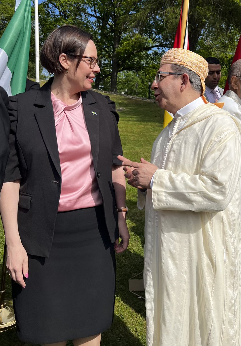 KMedrek's tweet photo. In the presence of Sweden’s #Foreign_Minister, @MariaStenergard, We, the African Heads of Mission to 🇸🇪, were delighted to commemorate #Africa_Day_2025 under the theme: “#Justice for #Africans & People of African Descent: Unlocking #Trade and #Investment for the Future.” #Morocco https://t.co/CTxZDdwGYD