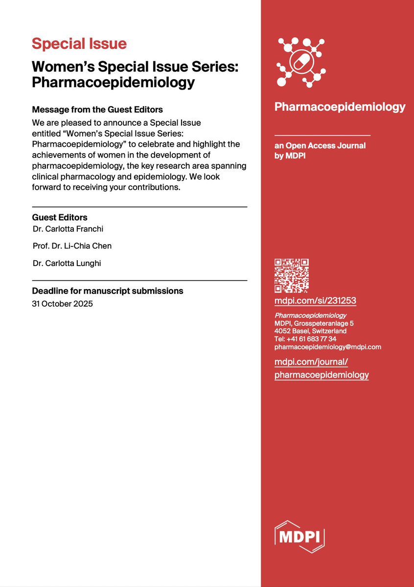 Li-Chia Chen (@lichiachen) on Twitter photo Call for manuscripts!
Women’s Special Issue Series: Pharmacoepidemiology mdpi.com/si/231253 #mdpipharmacoepidemiology 來自 <a href="/MDPIPharmacoep1/">MDPI Pharmacoepidemiology</a>
<a href="/PharmacyDUPP/">Pharmacy DUPP</a> <a href="/EuroDurg/">EuroDURG</a> <a href="/IntPharmacoEpi/">International Society for Pharmacoepidemiology</a> Call for manuscripts!
Women’s Special Issue Series: Pharmacoepidemiology mdpi.com/si/231253 #mdpipharmacoepidemiology 來自 <a href="/MDPIPharmacoep1/">MDPI Pharmacoepidemiology</a>
<a href="/PharmacyDUPP/">Pharmacy DUPP</a> <a href="/EuroDurg/">EuroDURG</a> <a href="/IntPharmacoEpi/">International Society for Pharmacoepidemiology</a>