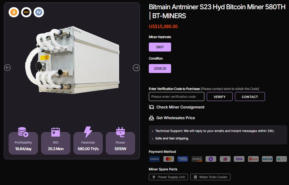 BtMiners's tweet photo. 🚀 Introducing Bitmain's Antminer S23 Series!
🔹 S23: 318TH/s | 11 J/TH | Air-cooled
🔹 S23 HYD: 580TH/s | 9.5 J/TH | Hydro-cooled
🔹 S23 IMM: 368/442TH/s | 11/12 J/TH | Immersion-cooled
Maximize your mining efficiency with cutting-edge cooling tech.

More Details：
https://t.co/Mg0khhgasf

https://t.co/EuC734eDMW

https://t.co/MBNq8qzWST

#BitcoinMining #AntminerS23 #CryptoHardware #Antminer #bitmian