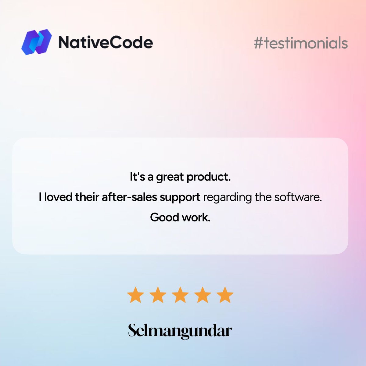 NativeCodeIn's tweet image. ✨ Best feedback for our GoBiz 🤩
🔗 Check our GoBiz here - cutt.ly/8rpOYCJZ
#SaaS #NativeCode #ClientFeedback