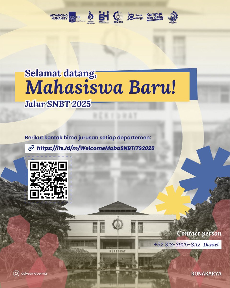 [SELAMAT DATANG DI KAMPUS PERJUANGAN]

Selamat telah menjadi bagian dari Institut Teknologi Sepuluh Nopember melalui jalur SNBT 2025‼️

Selamat menempuh perjalanan!
#SNBT
#AdkesmaBEMITS #KemahasiswaanBEMITS 
#RonaKarya 
#BEMITS 
#ITSSurabaya