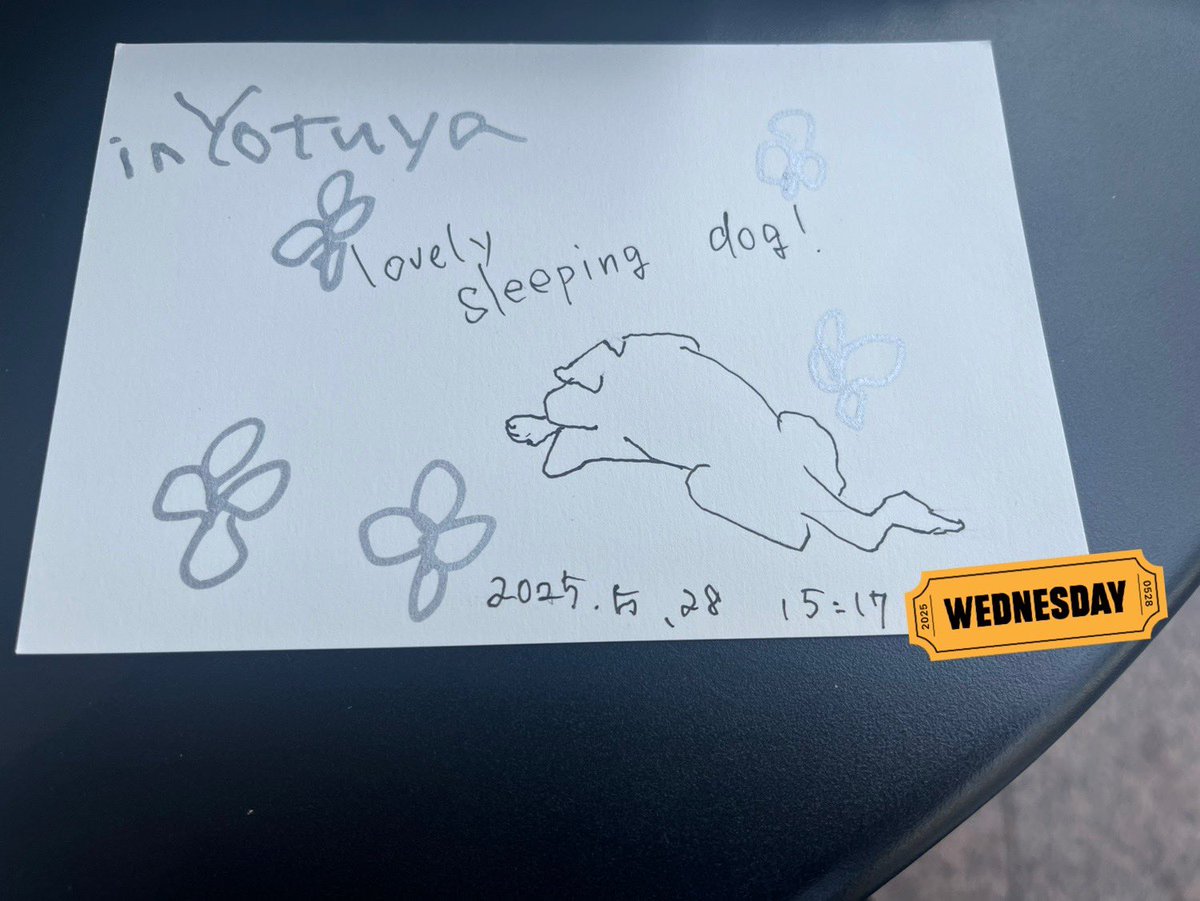 かわいイヌさん。スタバで後ろ姿でお昼寝してたから絵を描いたらとても喜んでくれた。写真撮ってもいい？って撮らせてもらったとても賢いこ☺️癒されました〜