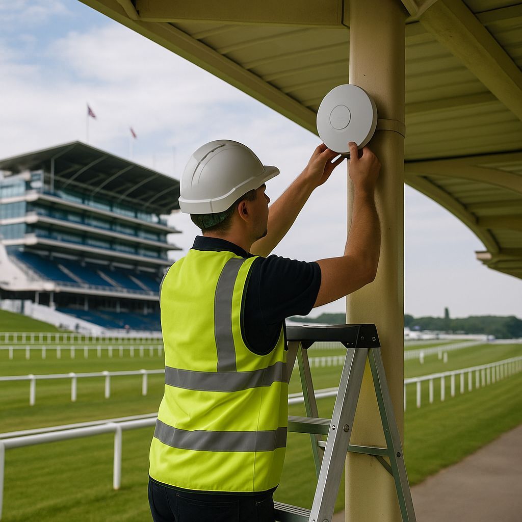 MicrotechIMS's tweet photo. 🏇 On-site at Epsom Racecourse this week laying structured cabling and installing WiFi APs ahead of Derby Day.

Fast bets need faster internet and our engineers are making sure the totes and tech don’t miss a stride.

#EpsomDerby #MicrotechIMS #EventConnectivity #RaceDayReady https://t.co/FQSGY5lGT1