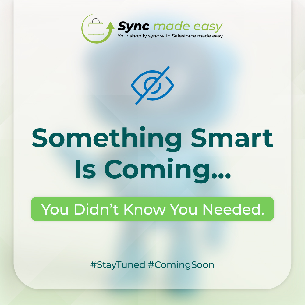 Sync Made Easy (@syncmadeeasy) on Twitter photo Something’s brewing behind the sync…
A smarter way to connect Shopify + Salesforce is coming.
You didn’t know you needed it but now you won’t sync without it.
<a href="/salesforce/">Salesforce</a> @shopify
#ComingSoon #StayTuned #SyncMadeEasy #SmartSync #SalesforceMagic #ShopifyIntegration Something’s brewing behind the sync…
A smarter way to connect Shopify + Salesforce is coming.
You didn’t know you needed it but now you won’t sync without it.
<a href="/salesforce/">Salesforce</a> @shopify
#ComingSoon #StayTuned #SyncMadeEasy #SmartSync #SalesforceMagic #ShopifyIntegration