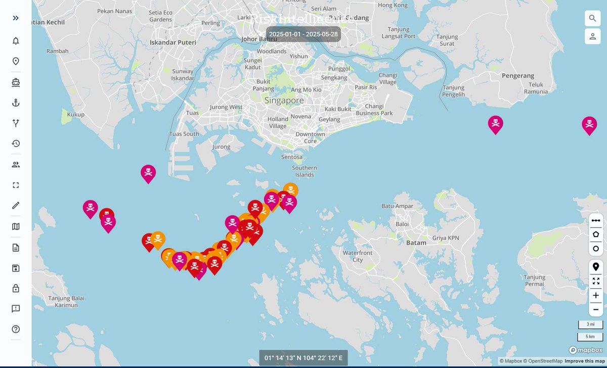 riskstaff's tweet image. #MARSEC: 85% of vessel boardings in South East Asia this year have taken place on ships transiting the Singapore Strait. Moreover, the frequency of boardings in the strait has significantly increased. Stay updated with the Risk Intelligence System: bit.ly/43AWTo6
#OOTT