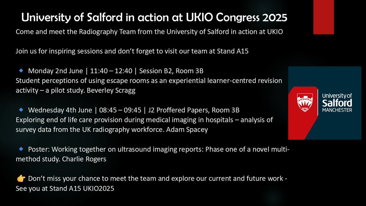 University of Salford Medical Imaging (@uosrads) on Twitter photo The <a href="/UoS_HealthSoc/">UoS Health & Society</a> <a href="/UoSRads/">University of Salford Medical Imaging</a> team look forwards to seeing you next week at the #UKIOCongress come and join us at stand A15 π The <a href="/UoS_HealthSoc/">UoS Health & Society</a> <a href="/UoSRads/">University of Salford Medical Imaging</a> team look forwards to seeing you next week at the #UKIOCongress come and join us at stand A15 π