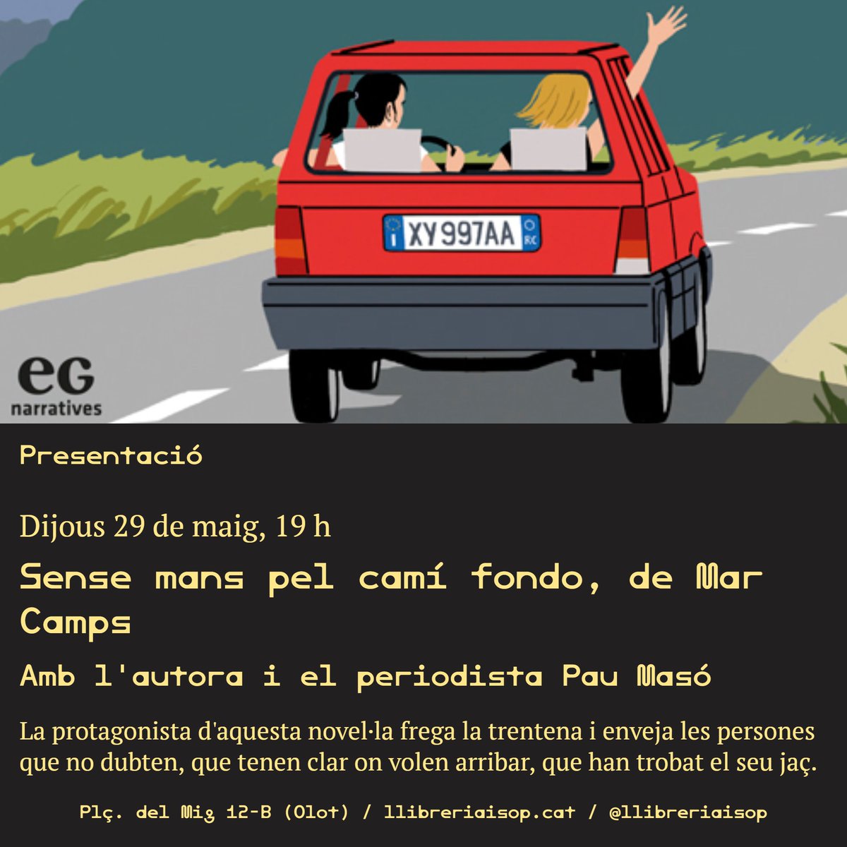 Llibreria Isop (@llibreriaisop) on Twitter photo I demà presentarem "Sense mans pel camí fondo" de la <a href="/marcampsmora/">Mar Camps</a> amb en <a href="/paumasoros/">Pau Masó Ros</a>. Edita: <a href="/GrupGavarres/">Grup Gavarres</a> I demà presentarem "Sense mans pel camí fondo" de la <a href="/marcampsmora/">Mar Camps</a> amb en <a href="/paumasoros/">Pau Masó Ros</a>. Edita: <a href="/GrupGavarres/">Grup Gavarres</a>