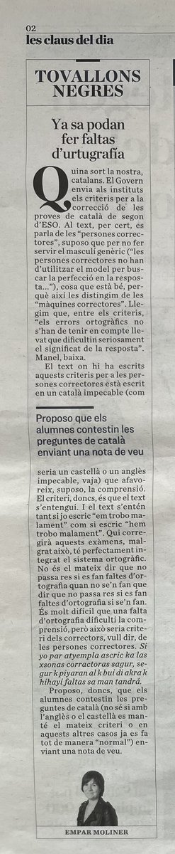 GemmaSecundaria's tweet photo. Criteris que el Govern envia als instituts per corregir proves de català de segon d'Eso:
“Els errors ortogràfics no s'han de tenir en compte llevat que dificultin seriosament el significat de la resposta".
L'Ara, 27/05/25 https://t.co/9flV1X659x