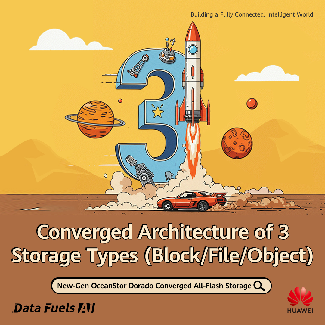 IT_Huawei's tweet photo. Modern workloads demand flexibility. That's why the New-Gen #OceanStorDorado Converged #AllFlashStorage converges block, file, and object storage into one system. Explore versatility without the overhead with our cutting-edge all-flash storage: https://t.co/G55vrJQsMw #DataFuelsAI #HuaweiStorage