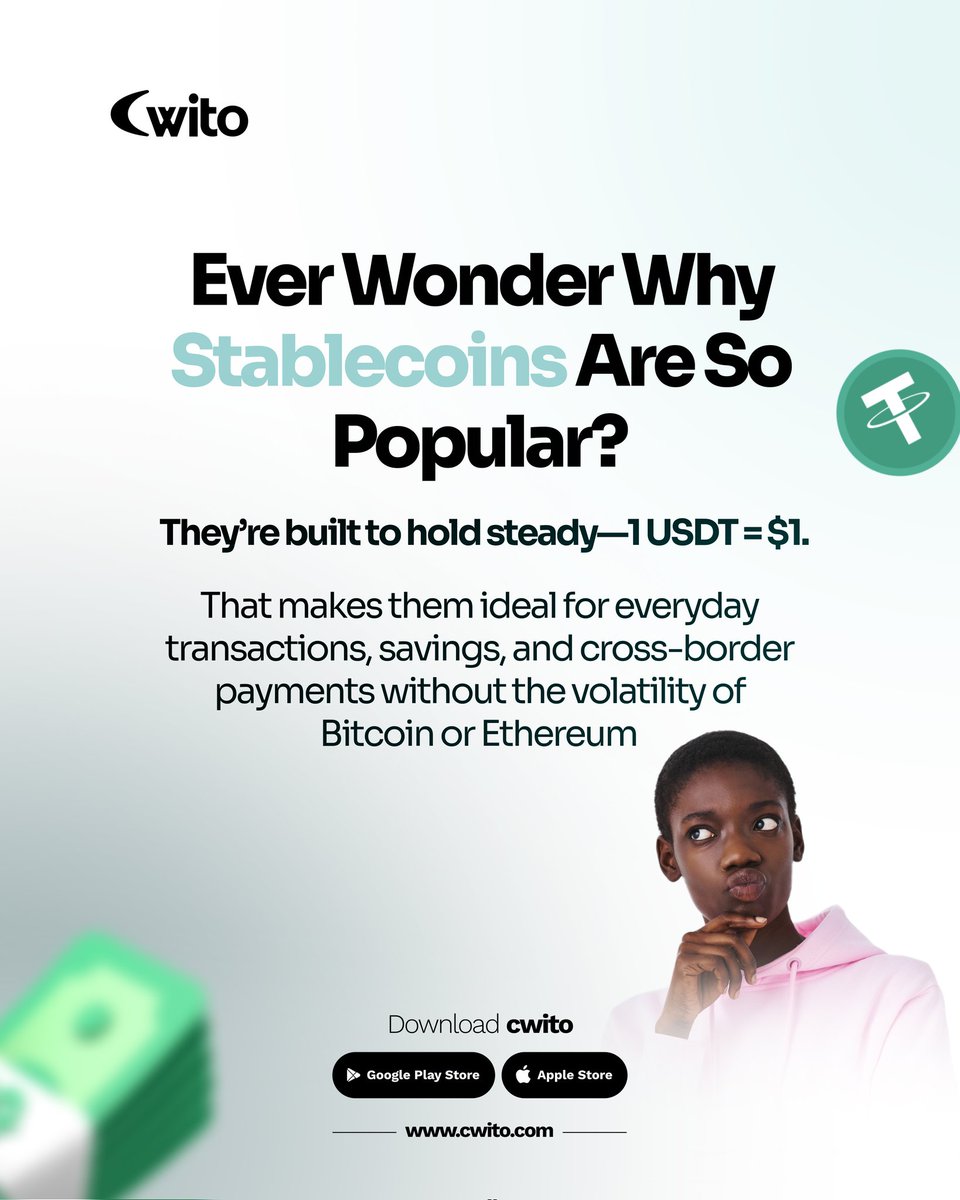 UseCwito's tweet photo. Cwithearts,
Guess whatβs more stable than some relationships? π πππ
USDT. Always $1. No stories.
#CryptoWithCwito #StablecoinLove #SweetheartsOnCrypto #USDTToCash #FinancialGlowUp #NoMoreVolatility #CwitoWay https://t.co/2NqAwfbVxb