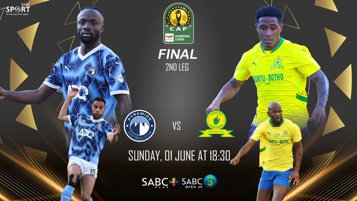 SABC_Sport's tweet image. MATCH DAY IS HERE!! 🥷

Who has what it takes to be crowned champions? ⭐️🏆

⚽️Pyramids 🆚 Sundowns
📅Sun, 01 June |⏲️18:30 |
📺@SABC3
📱Stream on sabc-plus.com

#SABCSportFootball | #MamelodiSundowns | #PyramidsFC #TotalEnergiesCAFCL