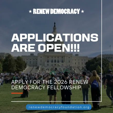 opportunitiesfy's tweet image. Now accepting apps: The 2026 ReNew Democracy Fellowship!
9-month, paid D.C. fellowship for emerging policy leaders

Deadline: June 30

Apply: shorturl.at/pUziI

#PublicService #PolicyFellowship #CapitolHill #OpportunitiesForYouth #Leadership