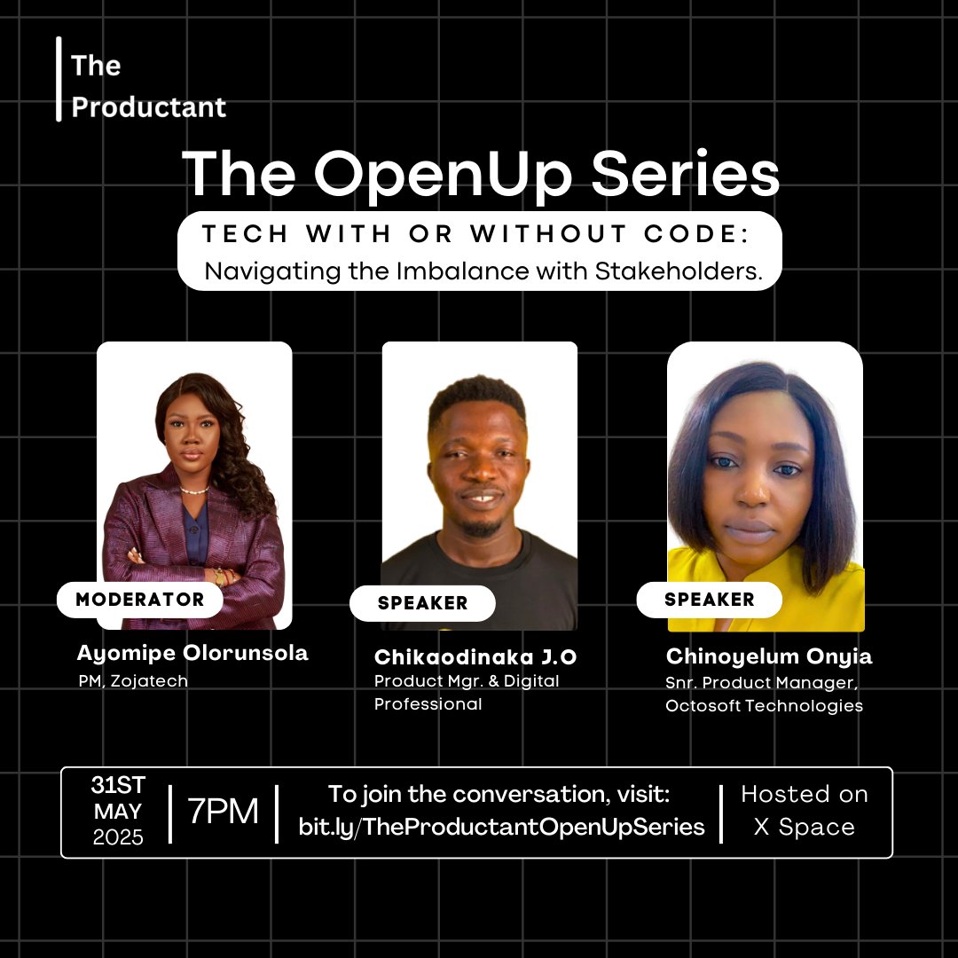 theproductant's tweet photo. Meet our Panelist🚀🚀🚀

Chinoyelum (@ivy2moon) will be discussing:
"Tech or Without Tech: Navigating the Imbalance with Stakeholders"

🗓 31st May 2025
⏰ 7PM
📍 Live on X (Twitter) https://t.co/pF0cBIsUON