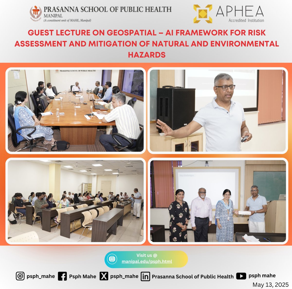 Dr. Sunil Bhaskaran, Prof and Founding Director of the BCC Geospatial, University of New York delivered a  session -  #Geospatial – #AI Framework for #RiskAssessment and Mitigation of Natural and #EnvironmentalHazards

#PSPH  #AIinHealth #ClimateAction #GlobalCollaboration