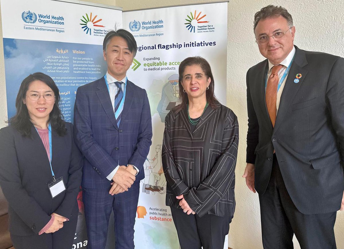 HananBalkhyحنان بلخي (@hananbalkhy) on Twitter photo Insightful meeting with HE Dr Satoshi Ezoe, Senior Assistant Minister for Global Health at the Ministry of Health, Labour and Welfare of Japan, where we discussed effective health governance, architecture and partnerships in the <a href="/WHOEMRO/">WHO Regional Office for the Eastern Mediterranean</a> Region.
I expressed our appreciation to Insightful meeting with HE Dr Satoshi Ezoe, Senior Assistant Minister for Global Health at the Ministry of Health, Labour and Welfare of Japan, where we discussed effective health governance, architecture and partnerships in the <a href="/WHOEMRO/">WHO Regional Office for the Eastern Mediterranean</a> Region.
I expressed our appreciation to