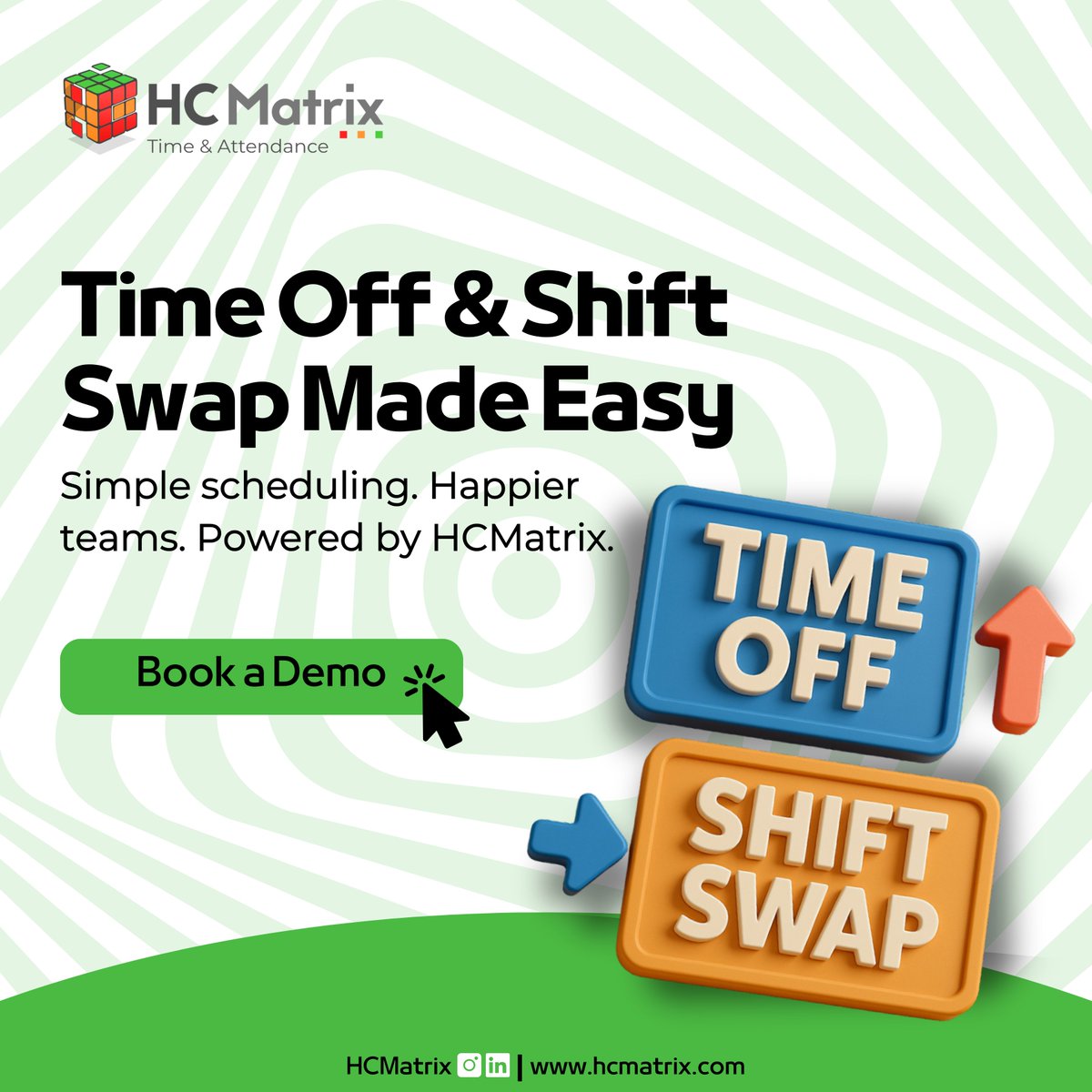 HCMatrix1's tweet image. 𝐍𝐨 𝐦𝐨𝐫𝐞 𝐦𝐞𝐬𝐬𝐲 𝐫𝐨𝐬𝐭𝐞𝐫𝐬 𝐨𝐫 𝐦𝐢𝐬𝐬𝐞𝐝 𝐬𝐡𝐢𝐟𝐭𝐬.
With HCMatrix, time off and shift swaps take just a few clicks.
keep your team organized.

Empower your team with easy scheduling.
Book a demo on our website today: hcmatrix.com

#HCMatrix #HRTech