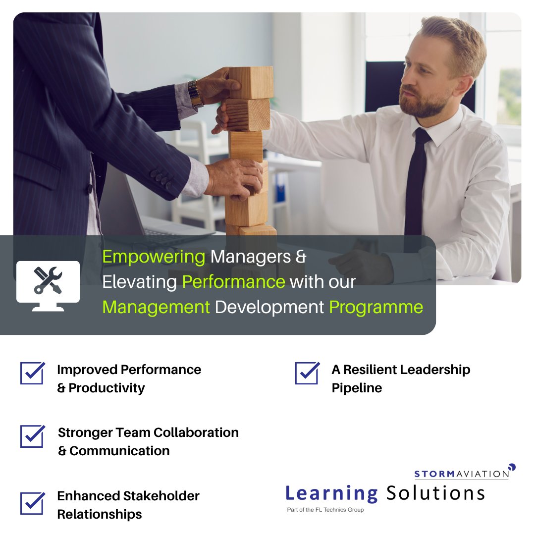 Empowering Leaders of Tomorrow - Today. 

At Storm Aviation, we understand that great leadership doesn’t just happen, it’s developed.

That’s why our Learning Solutions Team proudly delivers the Management Development Programme 

Ready to invest in your people?